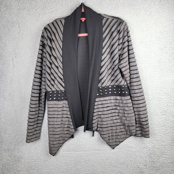 Le Grenier Waterfall Cardigan L Striped Black Gray Stud Embellished Statement - Picture 4 of 10